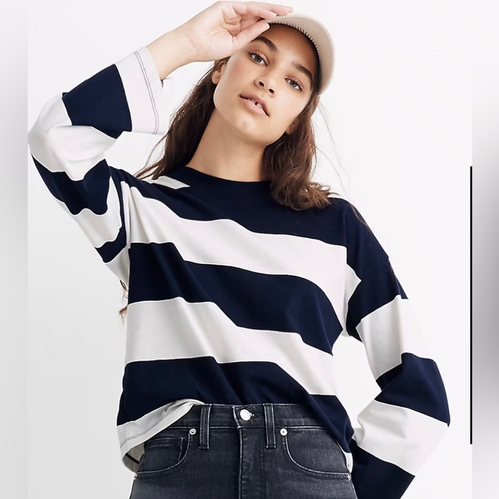 Madewell Blue & White Striped Long Sleeve Tee Size XXS